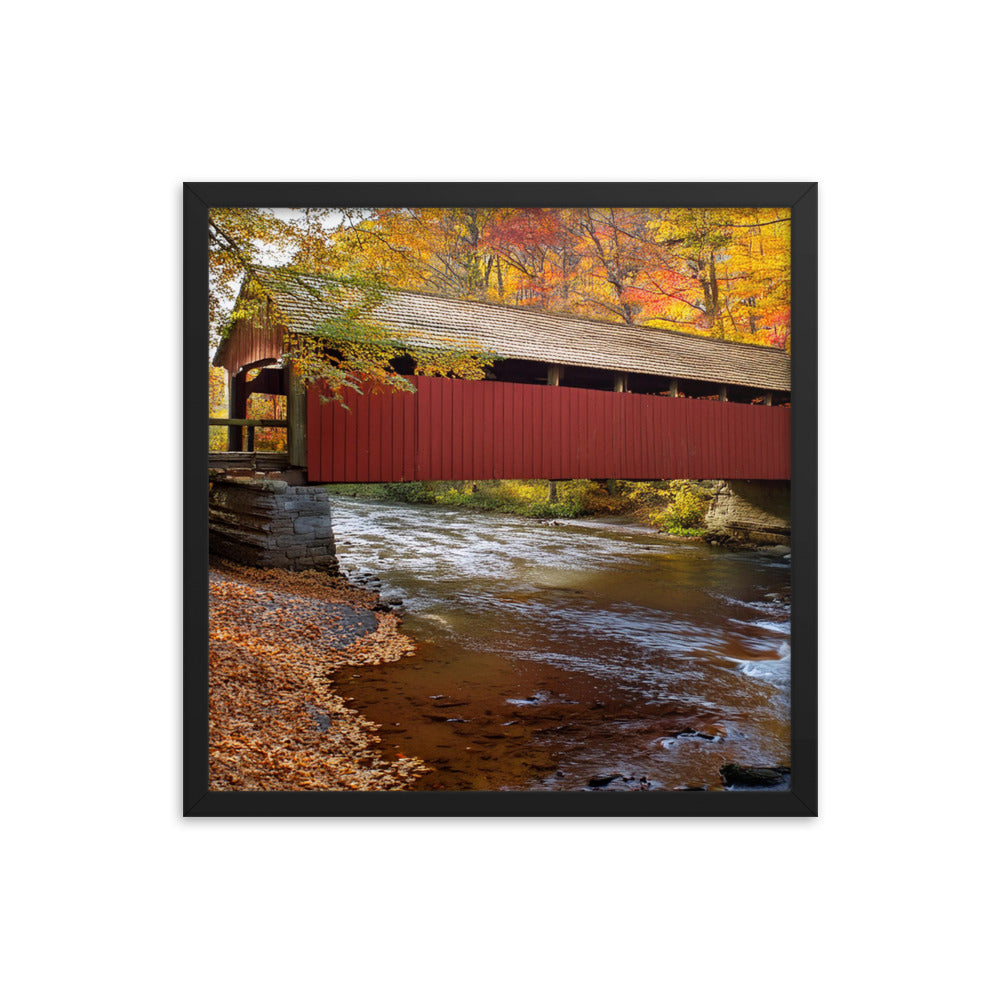 Autumn Covered Bridge - Framed poster