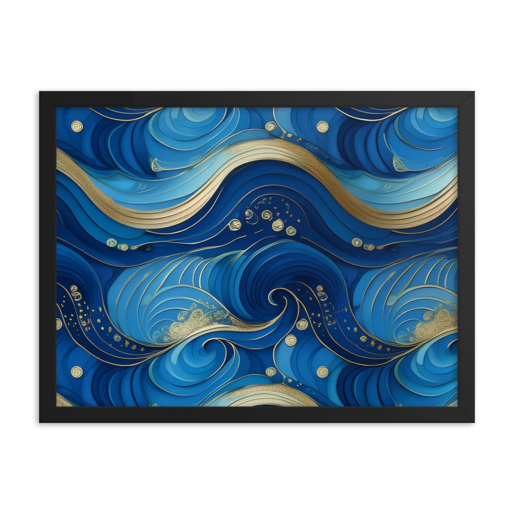 Blue and Gold Waves - Framed poster