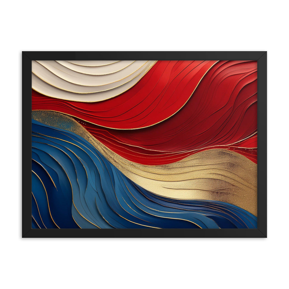 Red, White, Blue, and Gold Waves - Framed poster