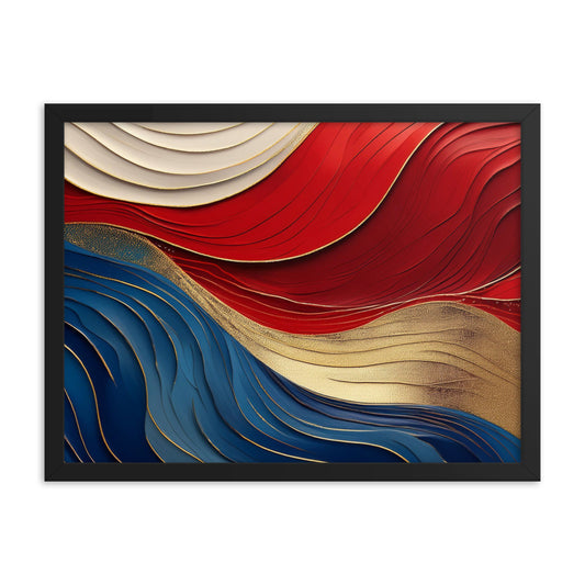 Red, White, Blue, and Gold Waves - Framed poster