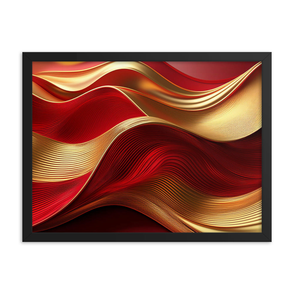 Red and Gold Waves - Framed poster