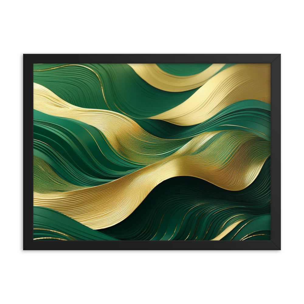 Green and Gold Waves - Framed poster