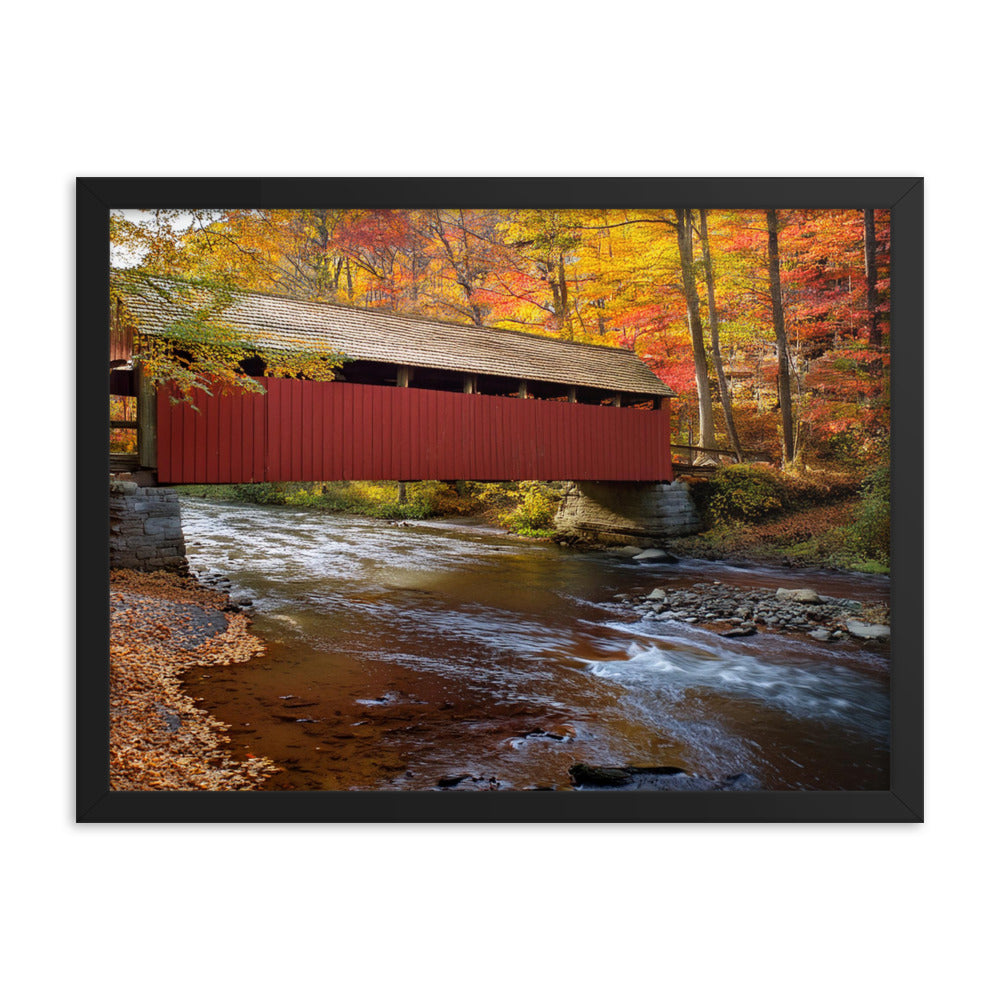 Autumn Covered Bridge - Framed poster