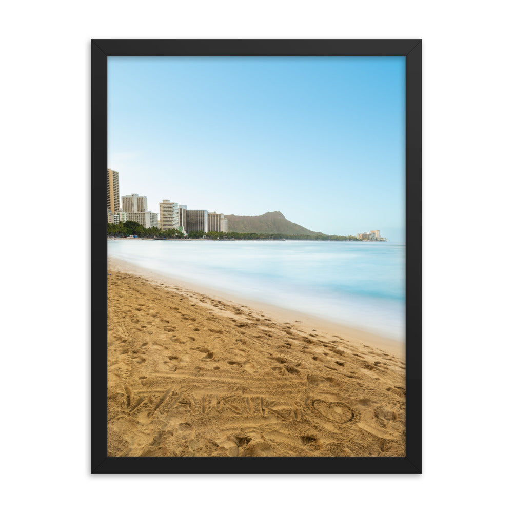 Waikiki Written In the Sand - Framed poster