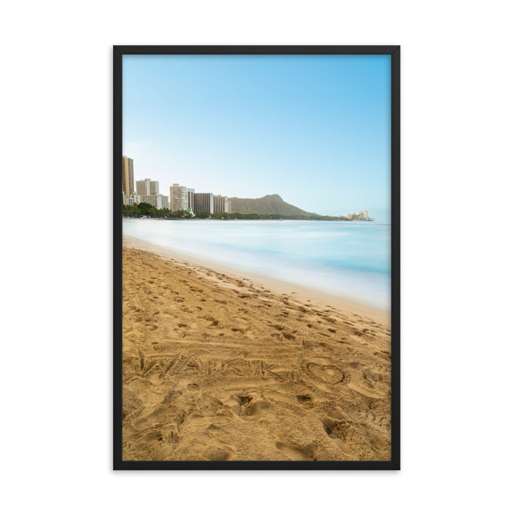 Waikiki Written In the Sand - Framed poster