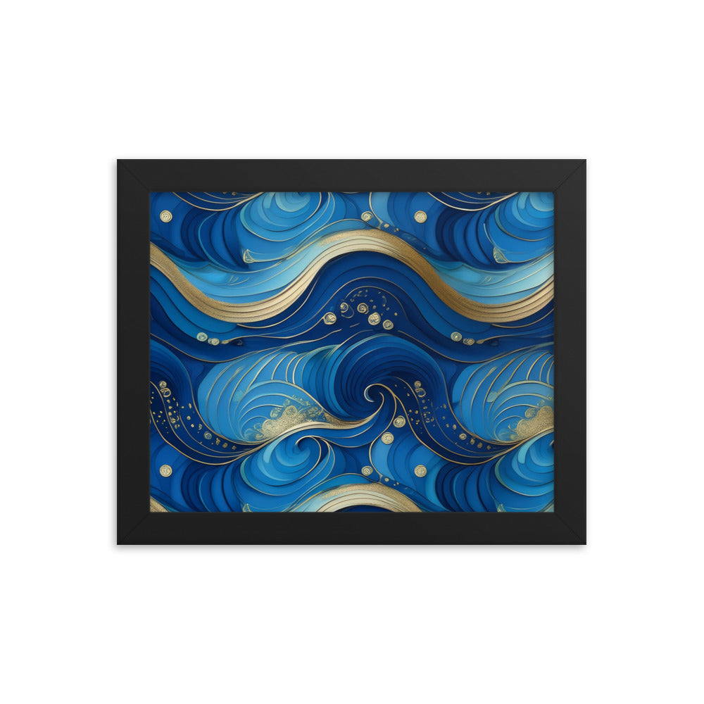 Blue and Gold Waves - Framed poster