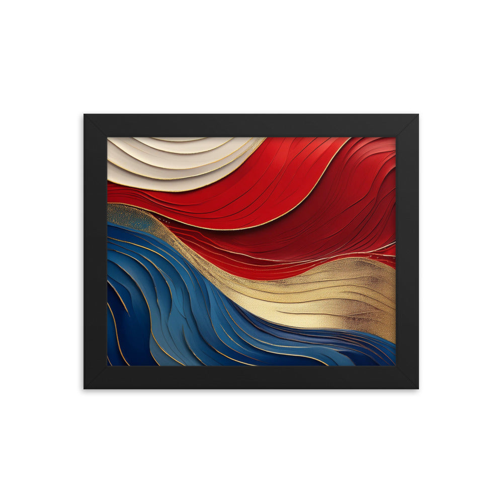 Red, White, Blue, and Gold Waves - Framed poster