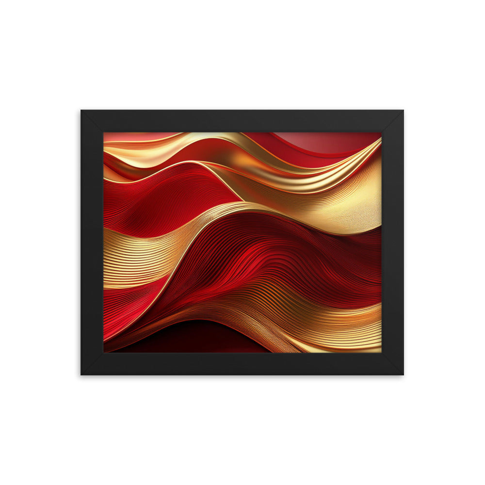 Red and Gold Waves - Framed poster