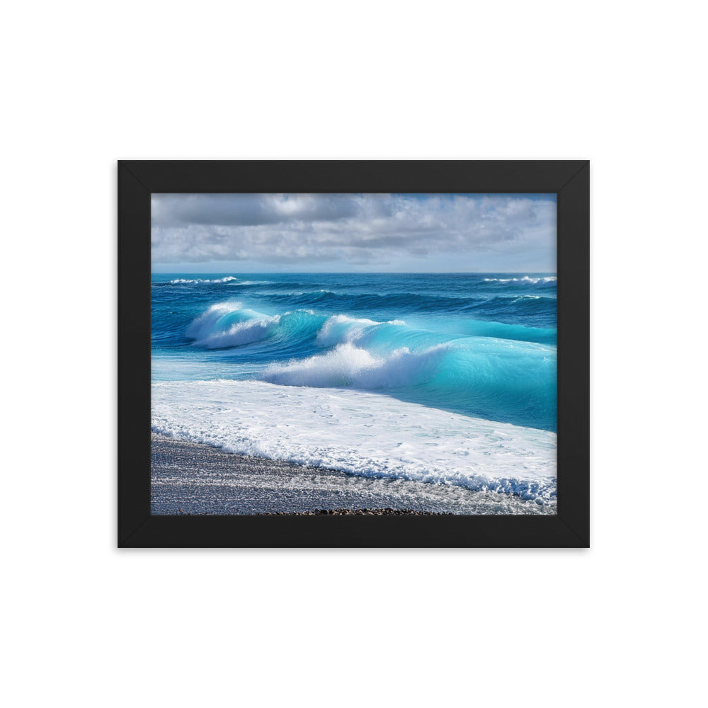 Black Sand Beach Waves - Framed poster