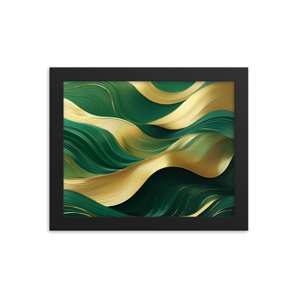 Green and Gold Waves - Framed poster