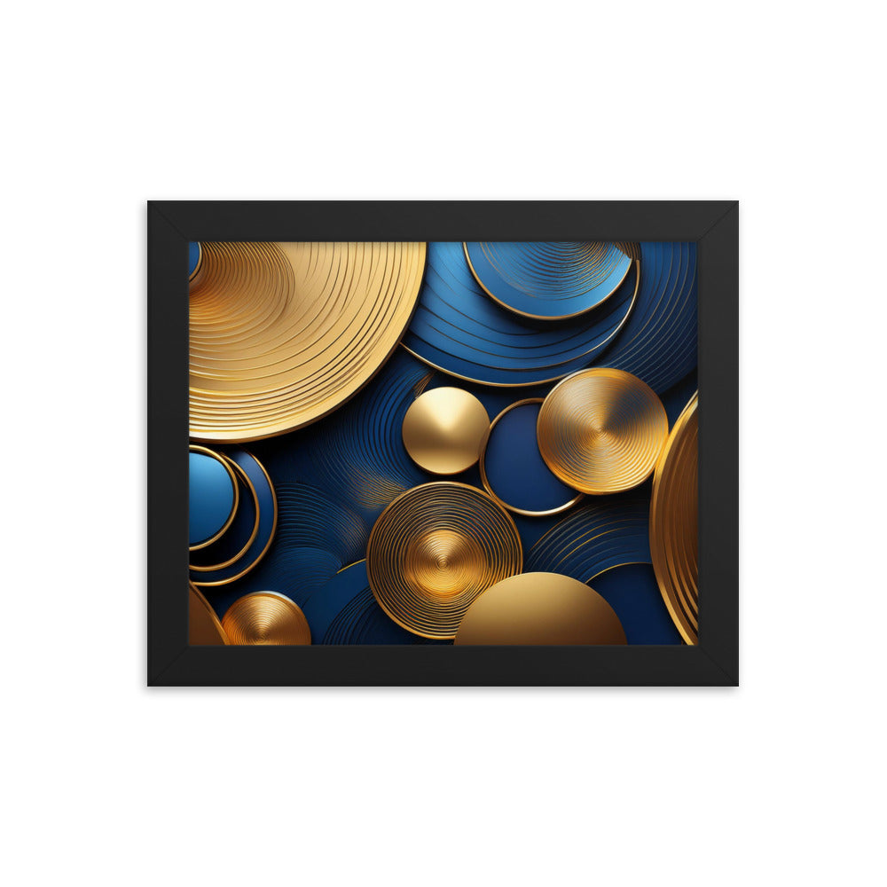 Blue and Gold Circles - Framed poster