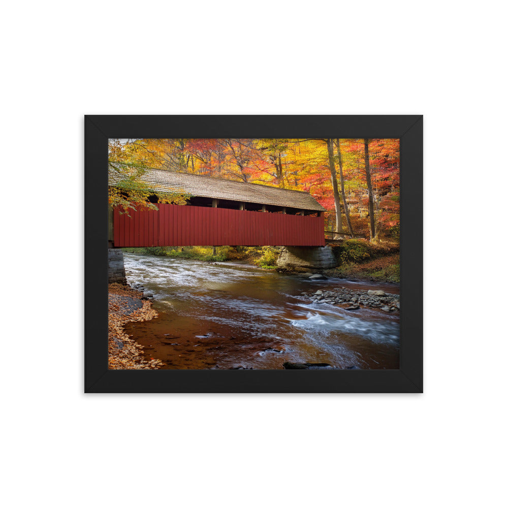 Autumn Covered Bridge - Framed poster