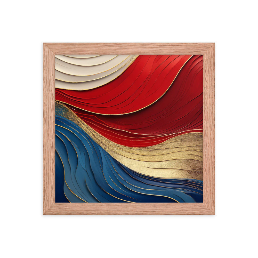 Red, White, Blue, and Gold Waves - Framed poster