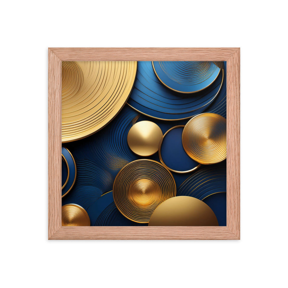 Blue and Gold Circles - Framed poster