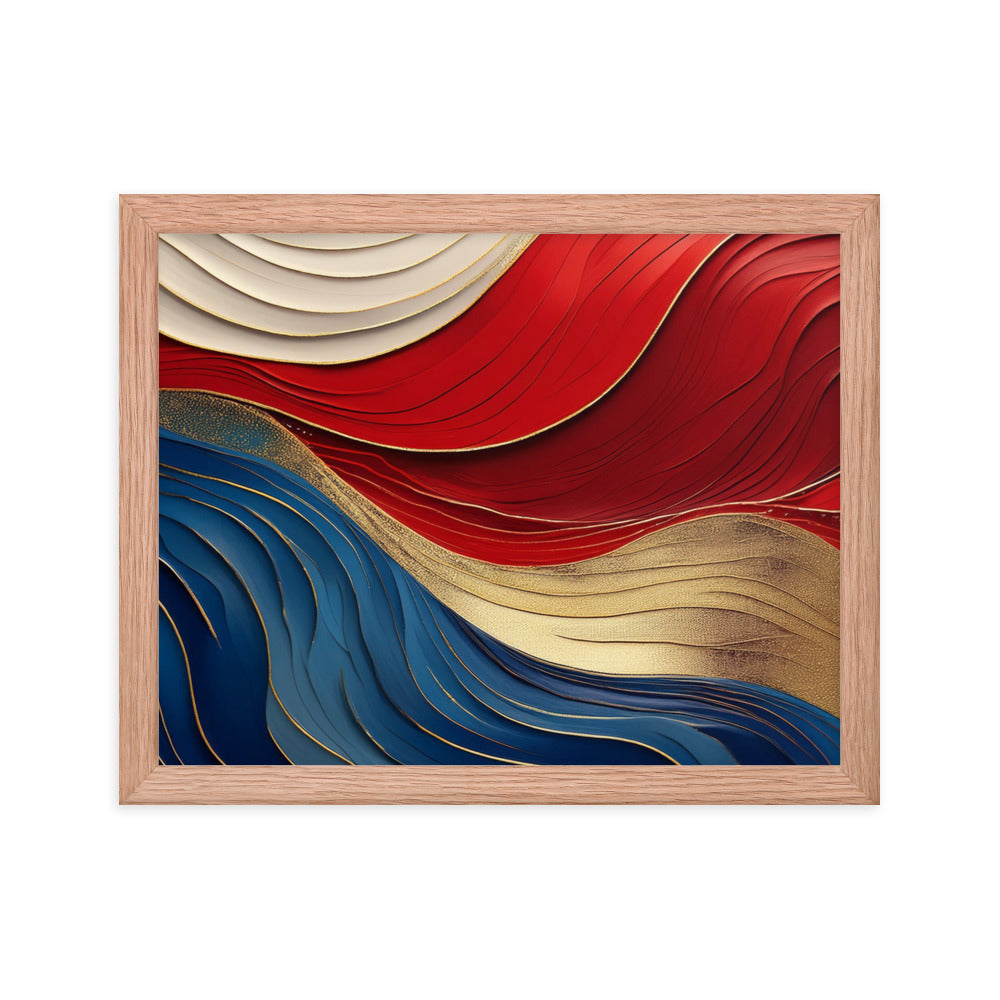 Red, White, Blue, and Gold Waves - Framed poster