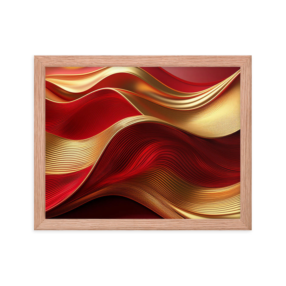 Red and Gold Waves - Framed poster