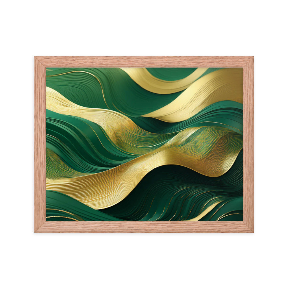 Green and Gold Waves - Framed poster