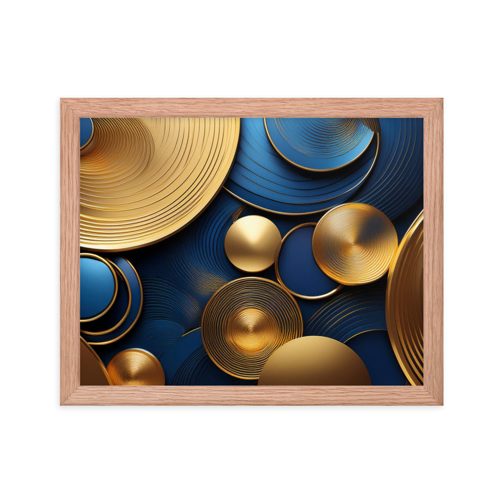 Blue and Gold Circles - Framed poster