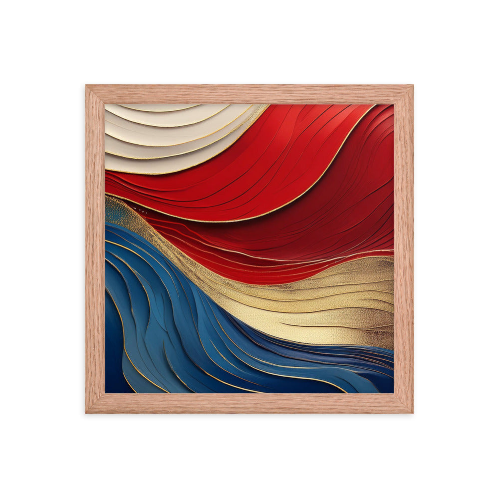 Red, White, Blue, and Gold Waves - Framed poster