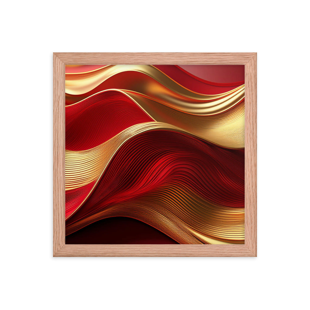 Red and Gold Waves - Framed poster