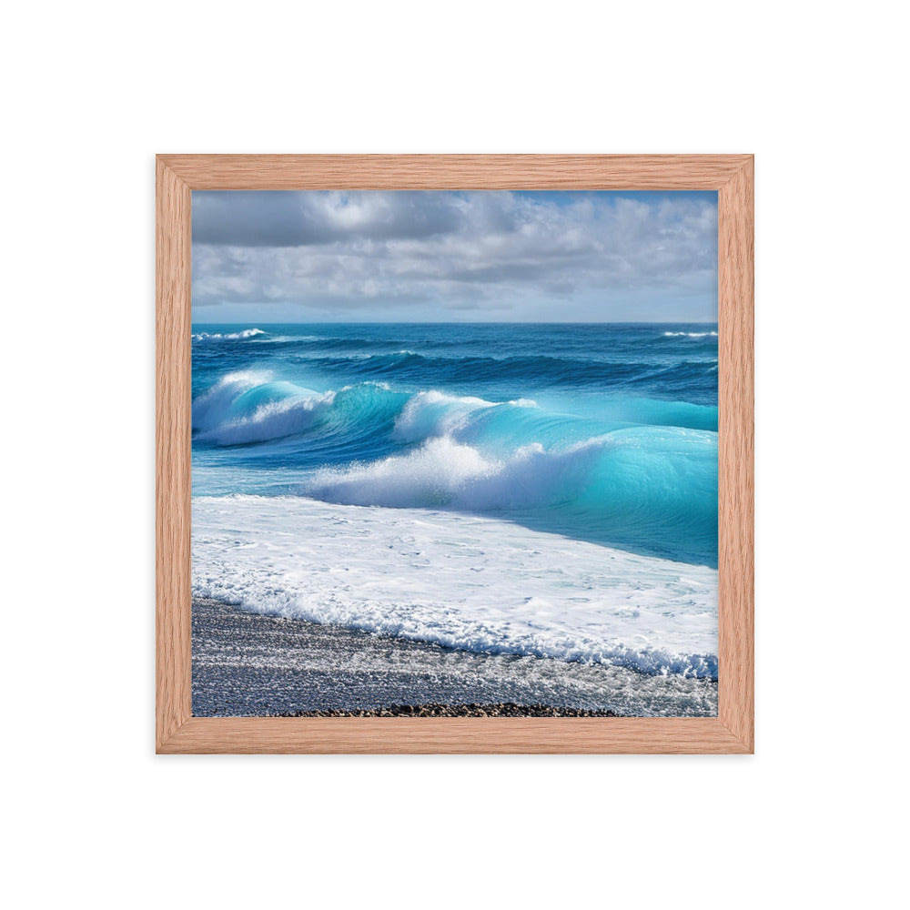 Black Sand Beach Waves - Framed poster