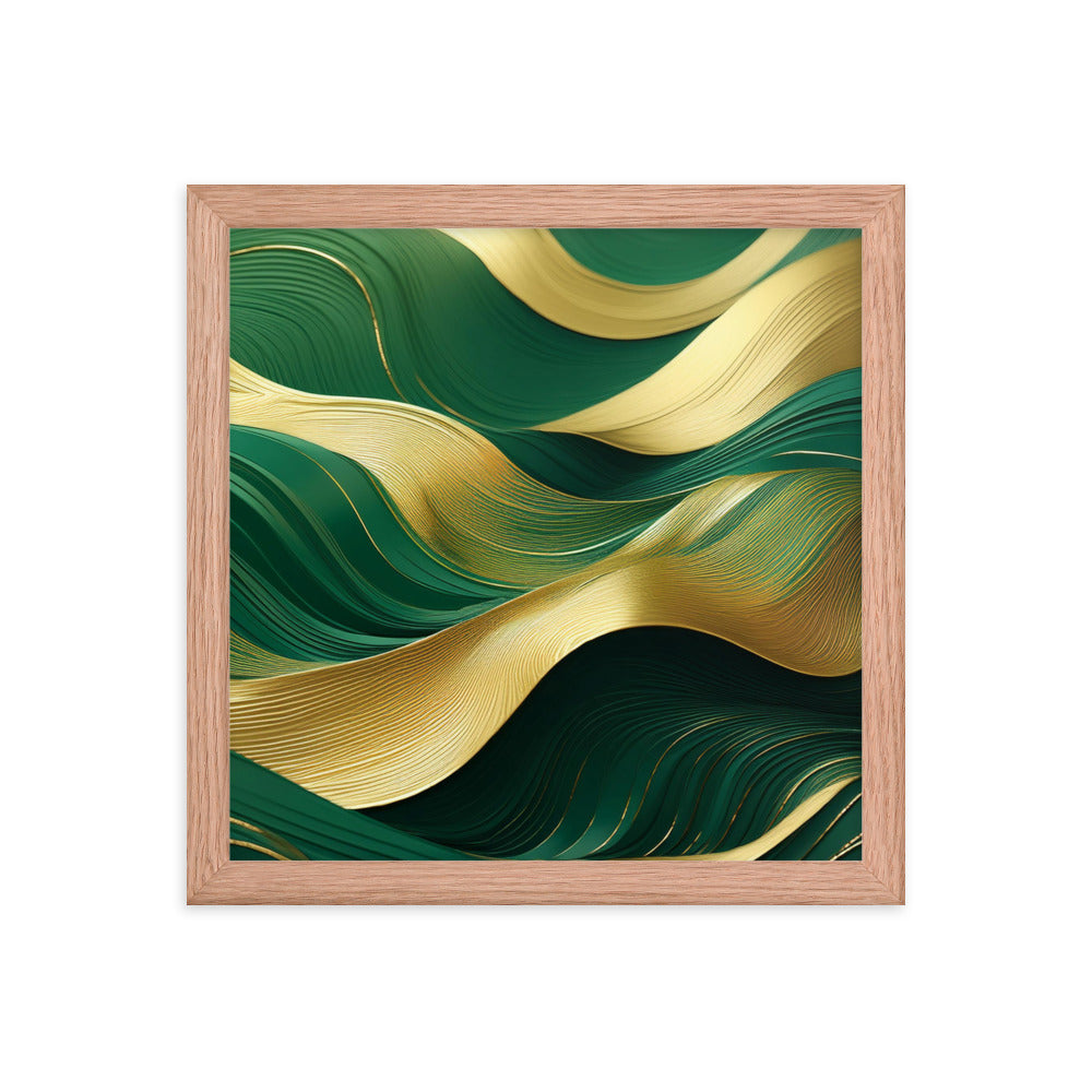 Green and Gold Waves - Framed poster