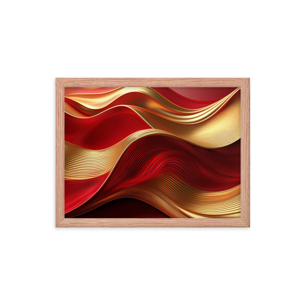 Red and Gold Waves - Framed poster