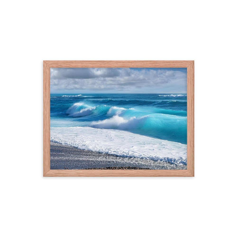 Black Sand Beach Waves - Framed poster