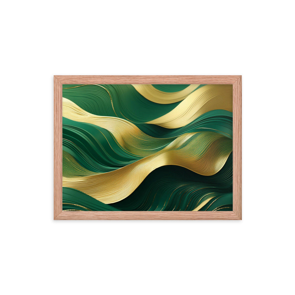 Green and Gold Waves - Framed poster