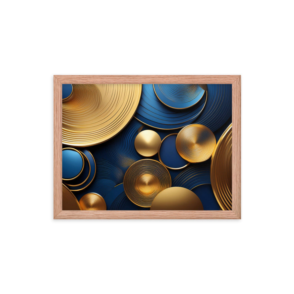 Blue and Gold Circles - Framed poster