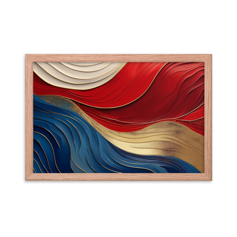 Red, White, Blue, and Gold Waves - Framed poster