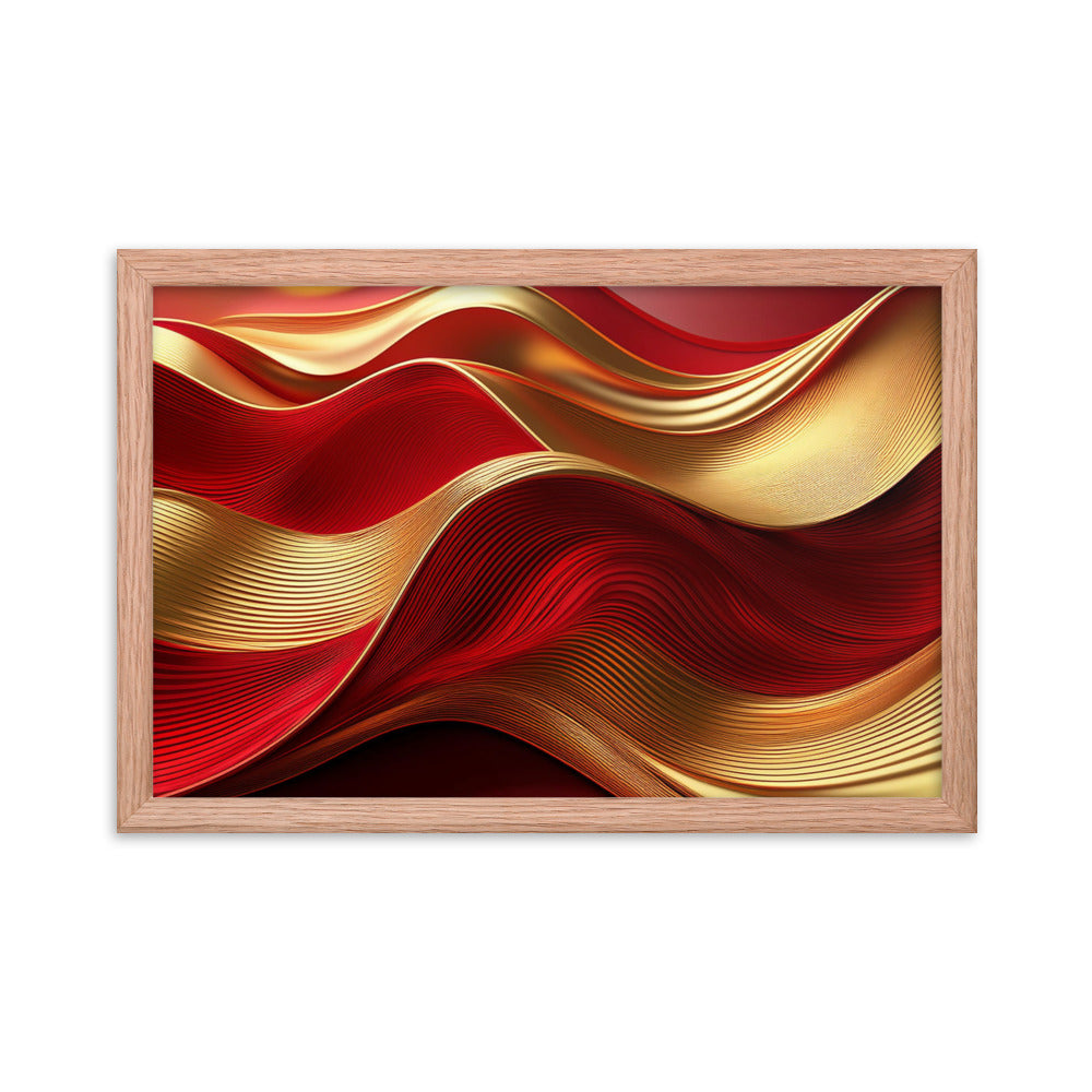 Red and Gold Waves - Framed poster