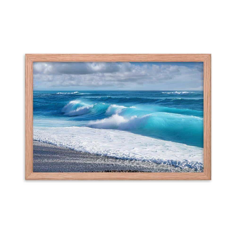 Black Sand Beach Waves - Framed poster