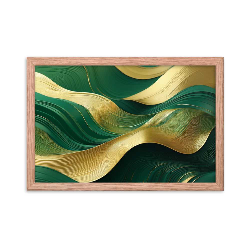 Green and Gold Waves - Framed poster