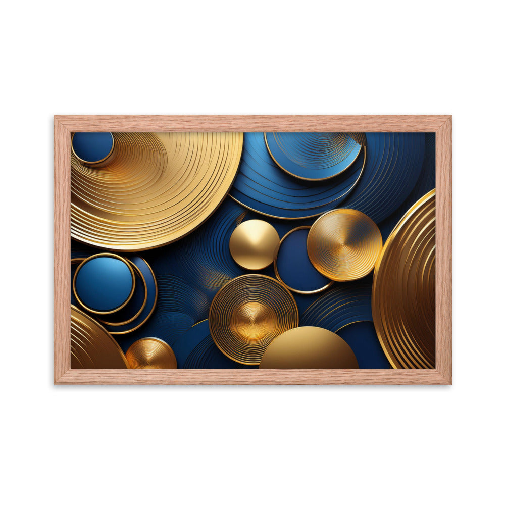 Blue and Gold Circles - Framed poster