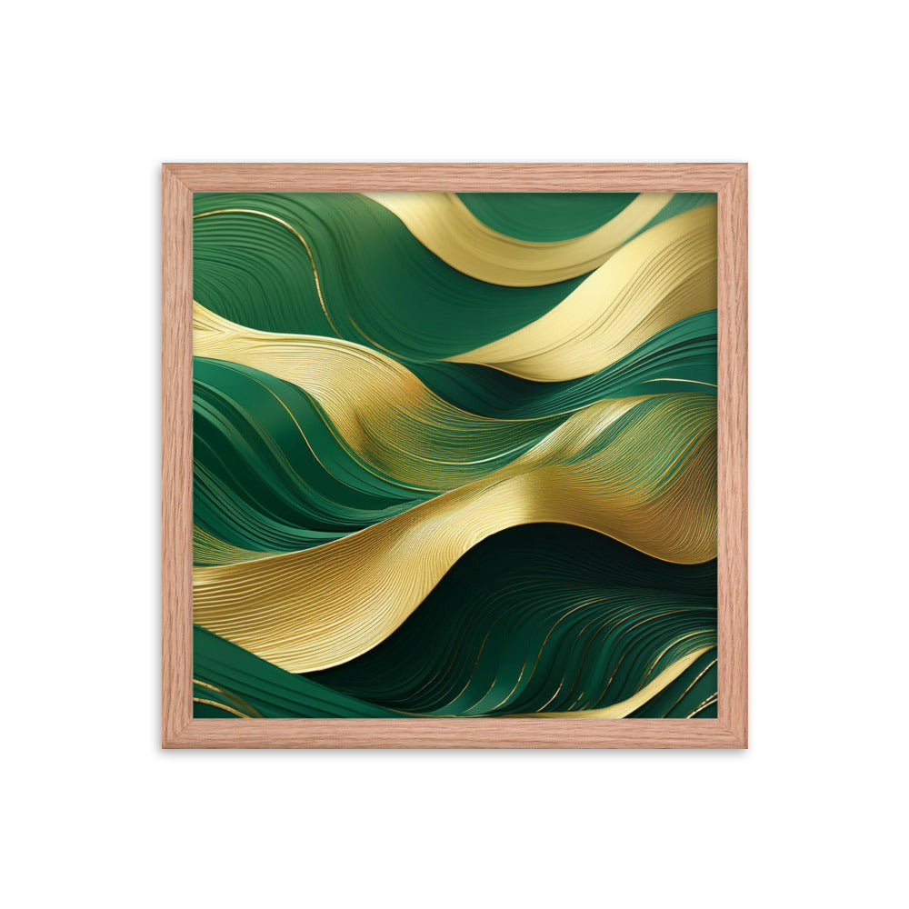 Green and Gold Waves - Framed poster