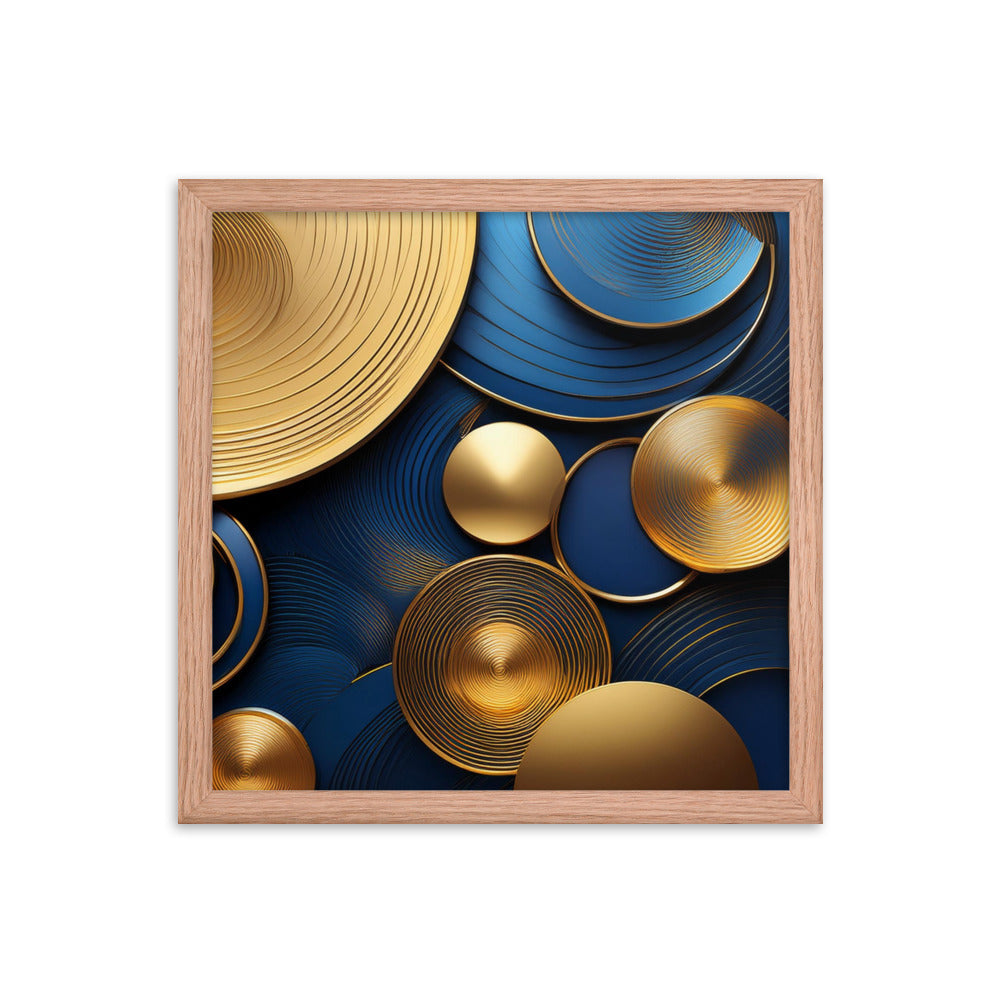 Blue and Gold Circles - Framed poster