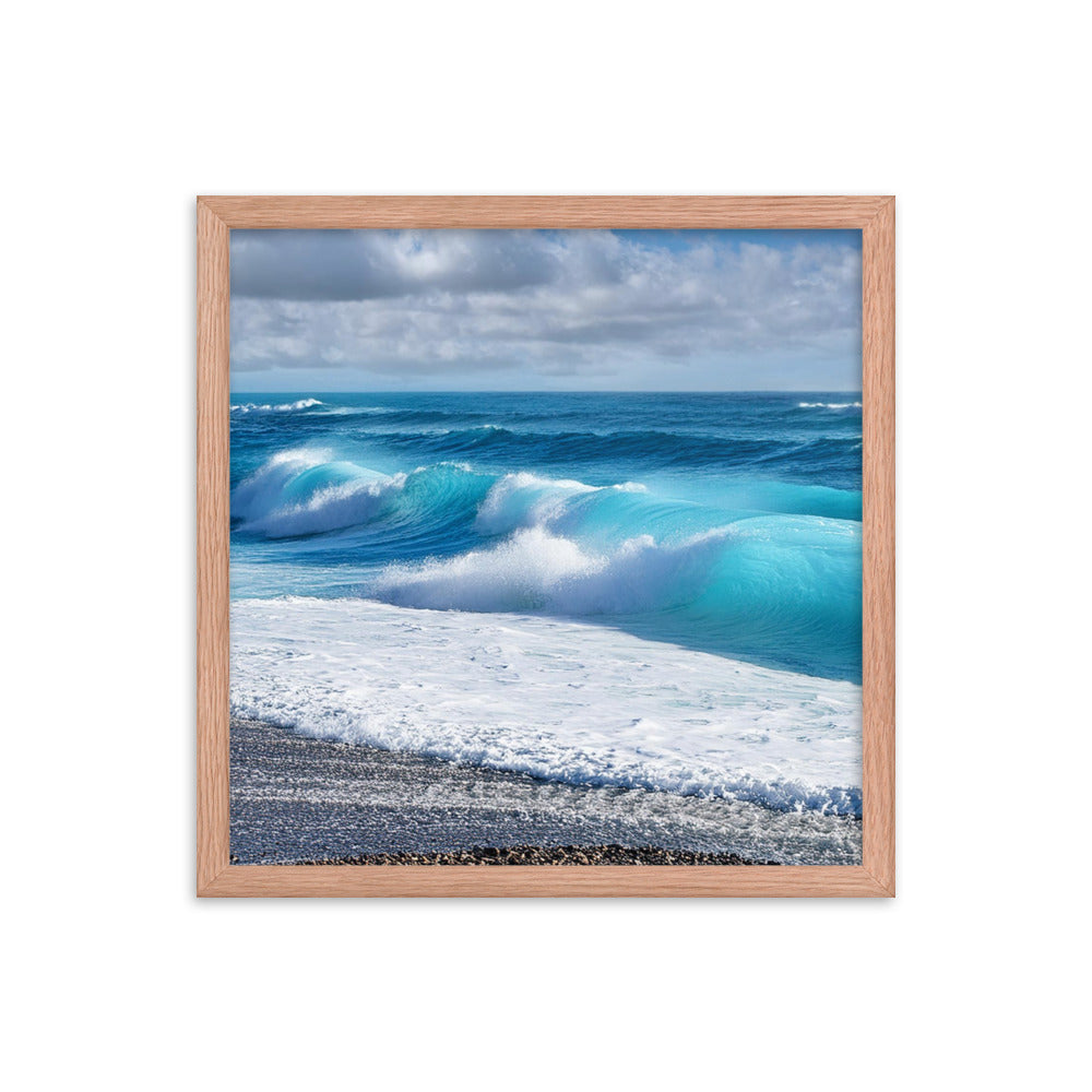 Black Sand Beach Waves - Framed poster