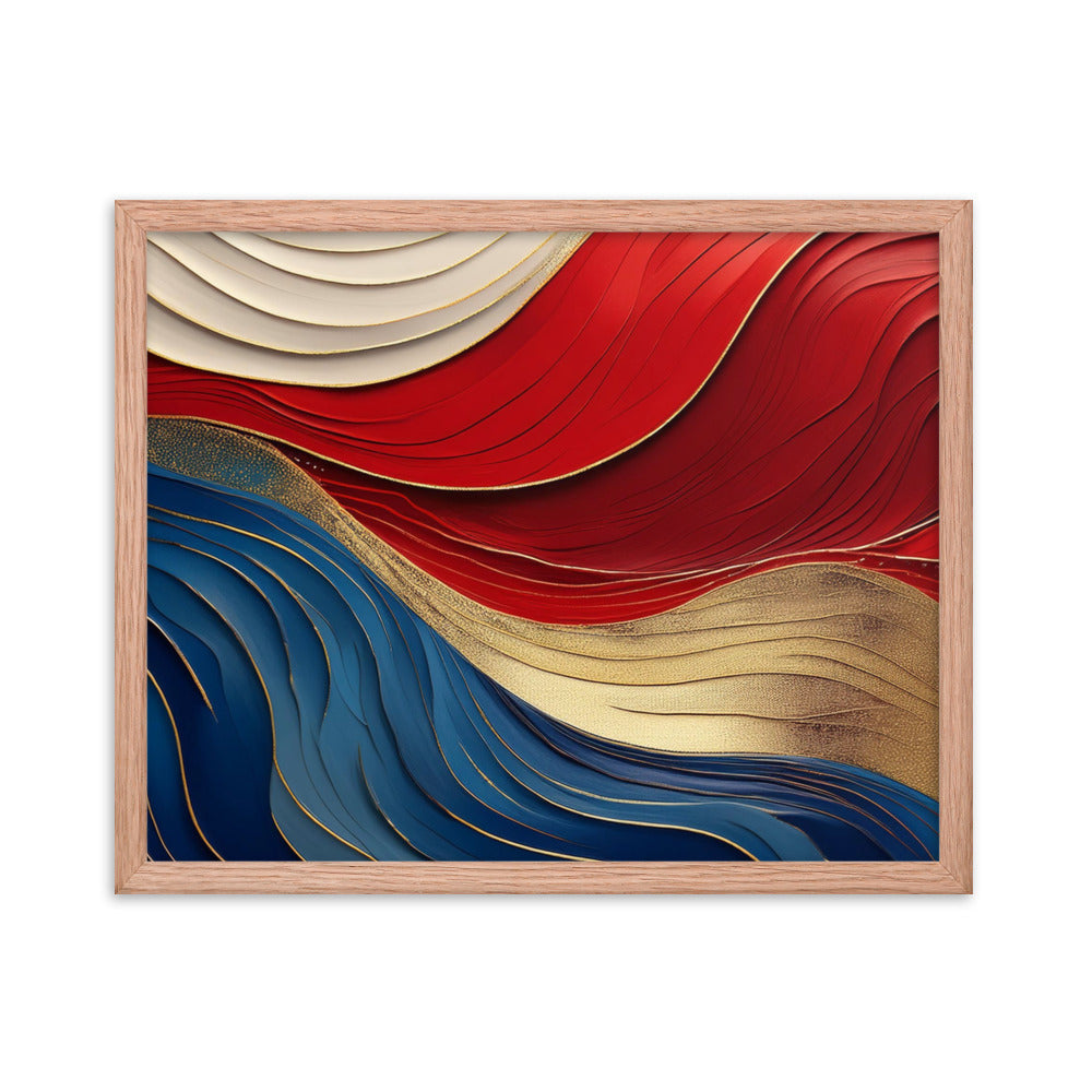 Red, White, Blue, and Gold Waves - Framed poster