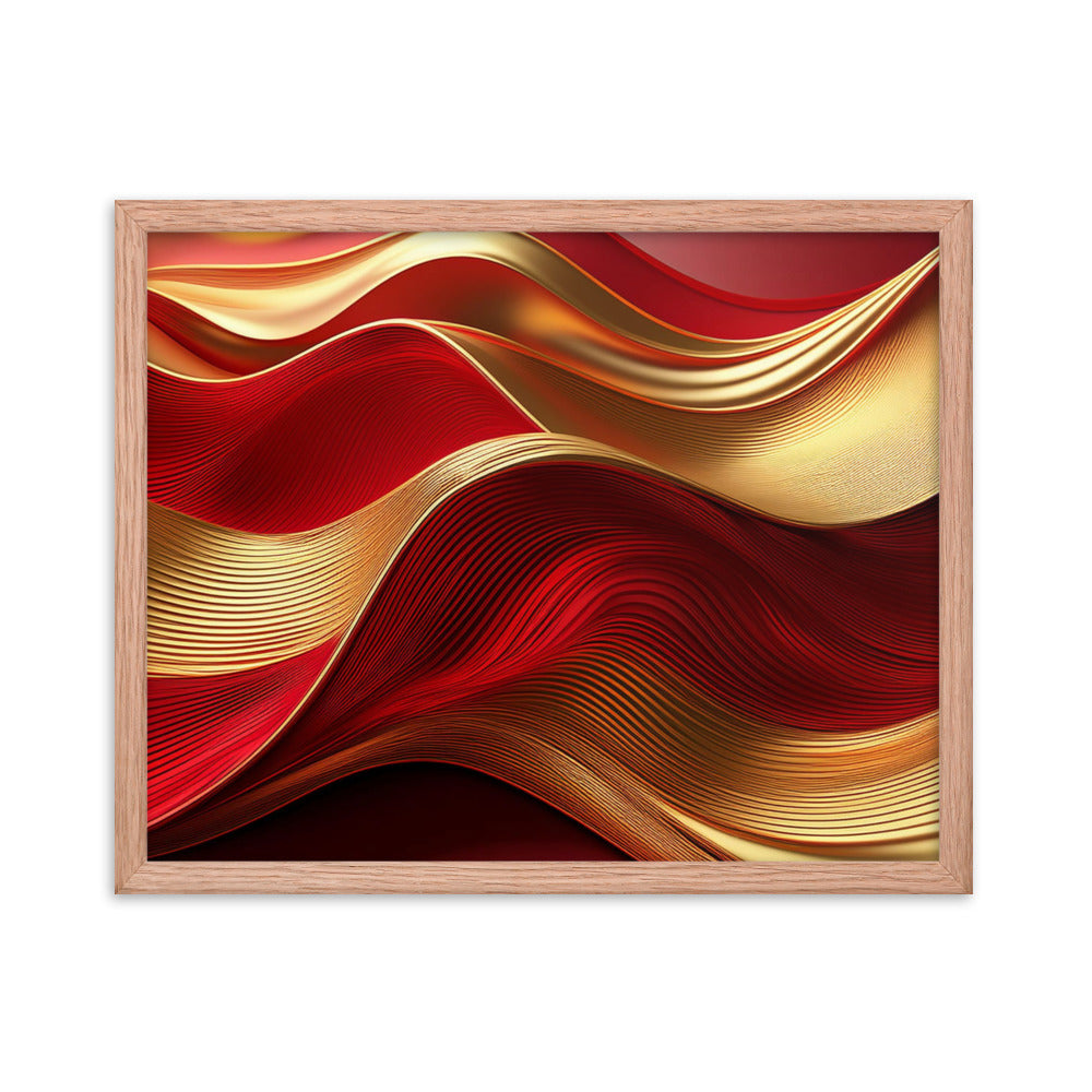 Red and Gold Waves - Framed poster