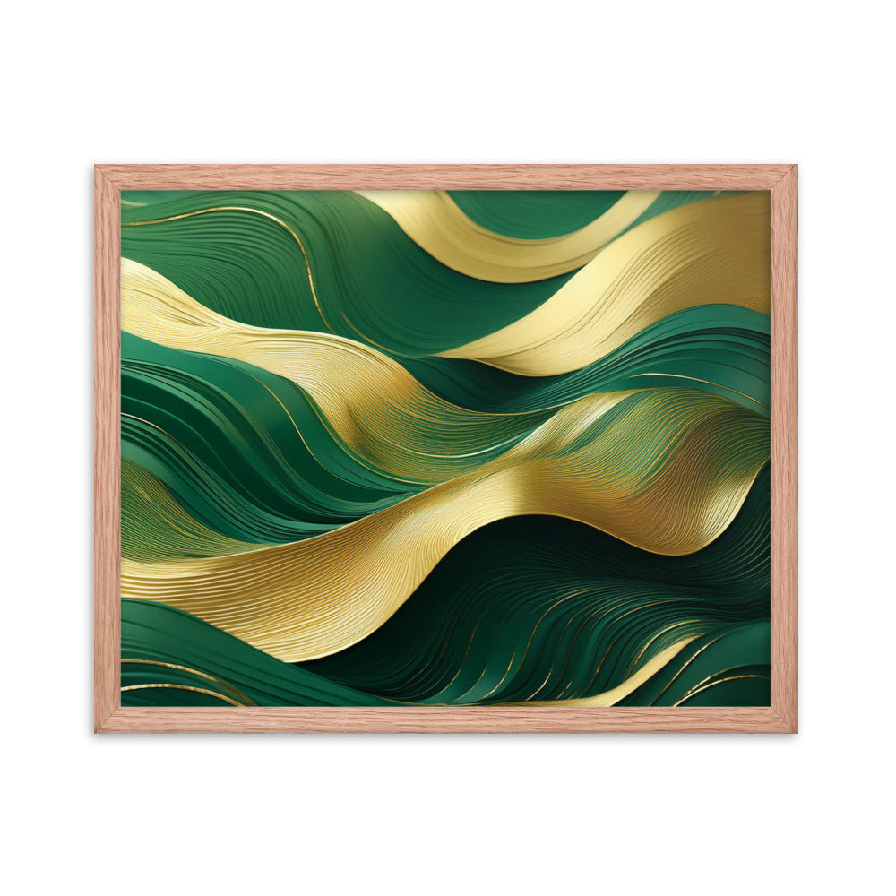 Green and Gold Waves - Framed poster