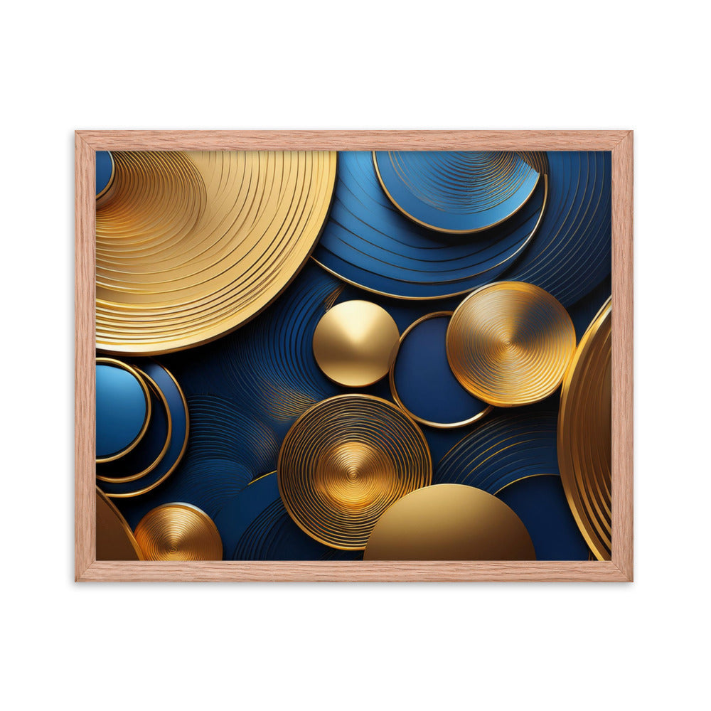 Blue and Gold Circles - Framed poster