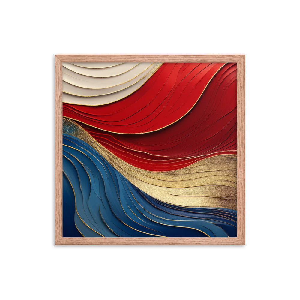 Red, White, Blue, and Gold Waves - Framed poster