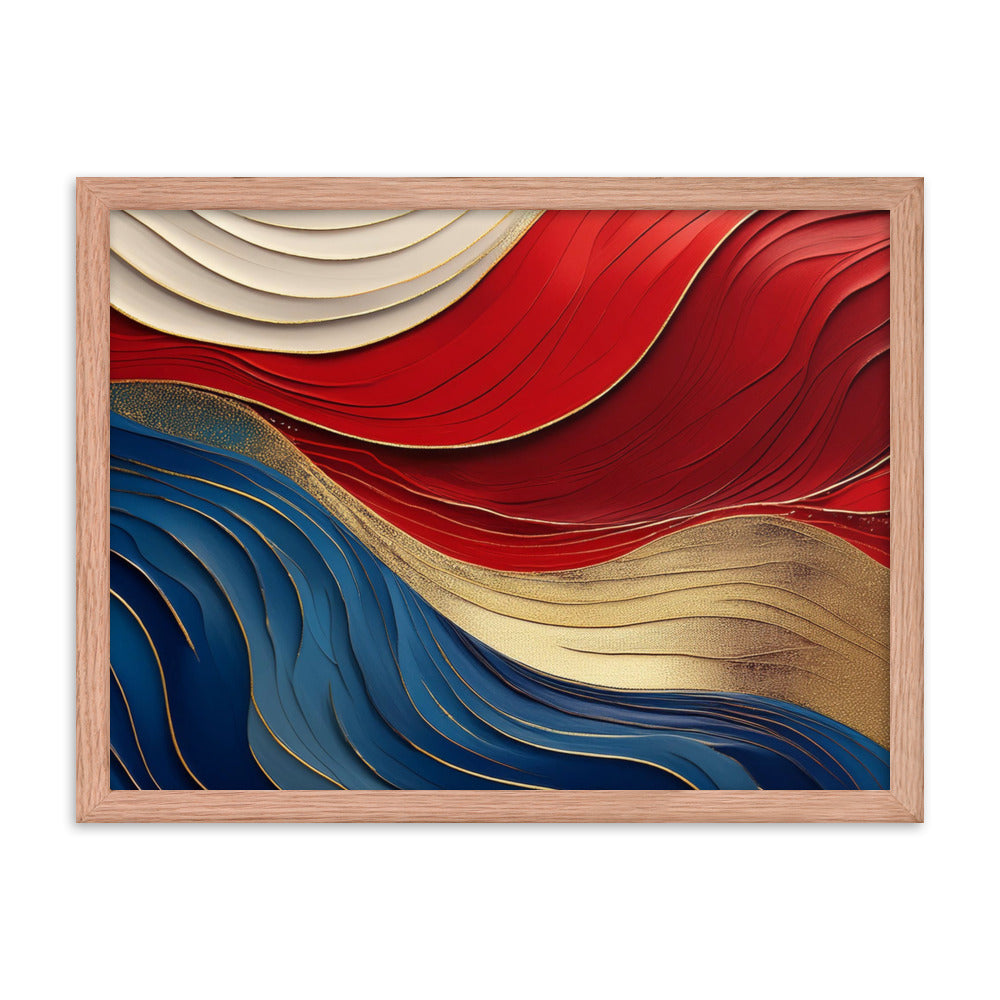 Red, White, Blue, and Gold Waves - Framed poster