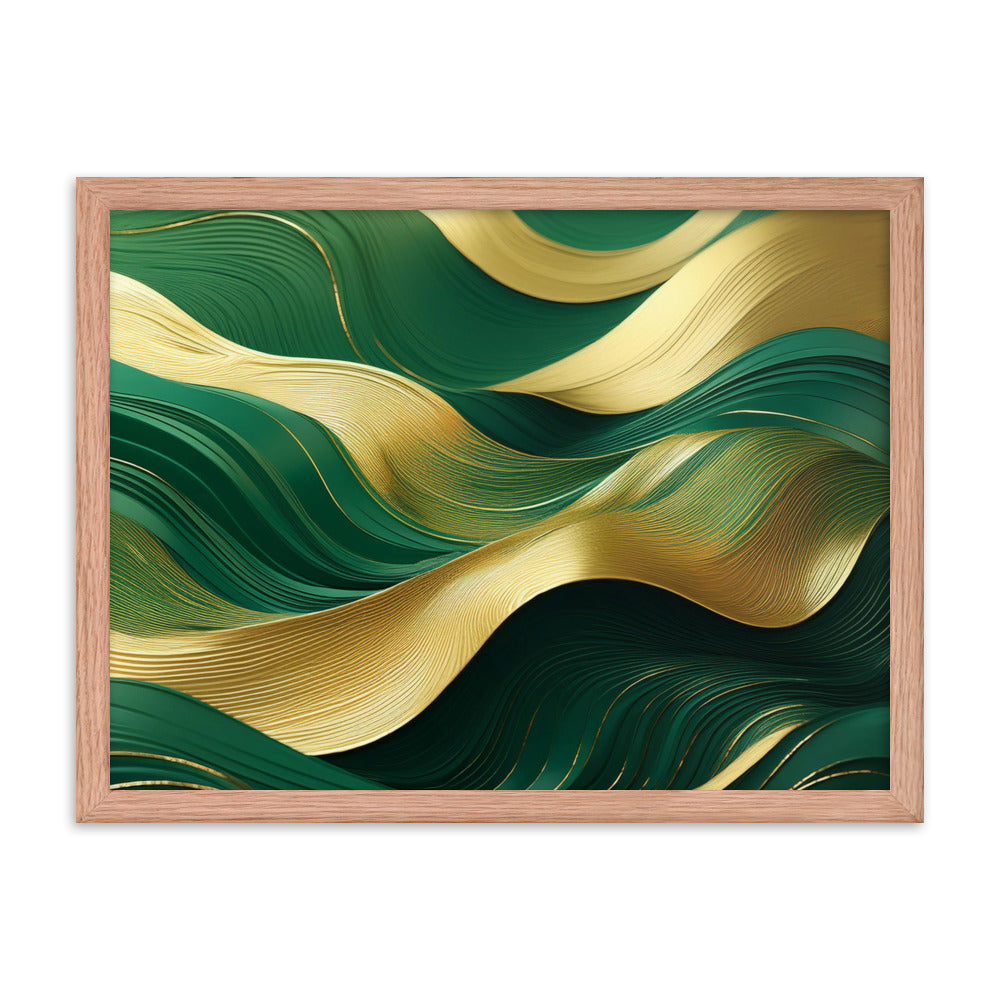 Green and Gold Waves - Framed poster