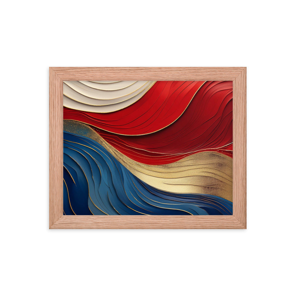 Red, White, Blue, and Gold Waves - Framed poster