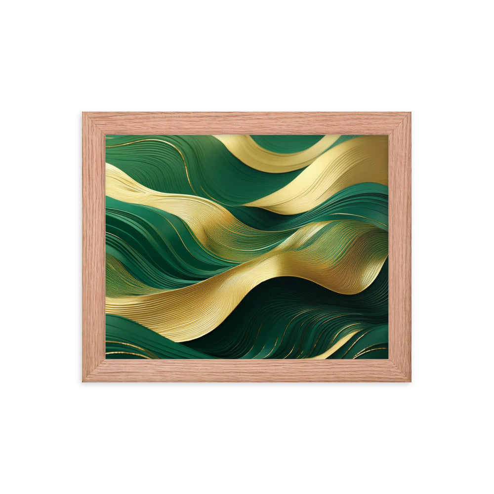 Green and Gold Waves - Framed poster