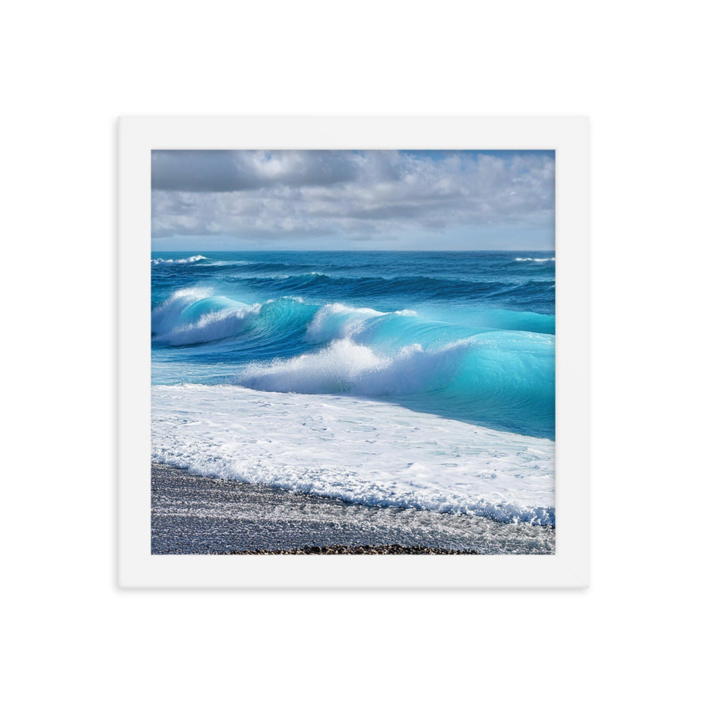 Black Sand Beach Waves - Framed poster