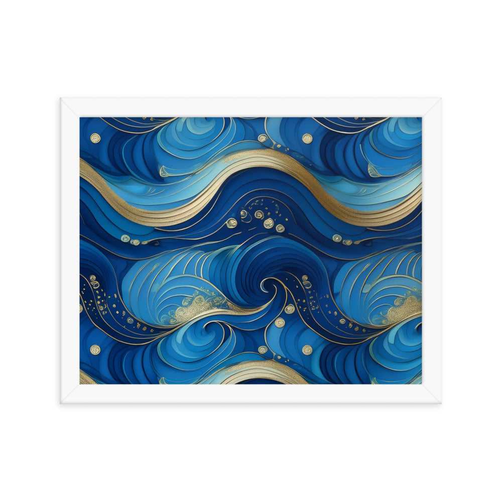 Blue and Gold Waves - Framed poster