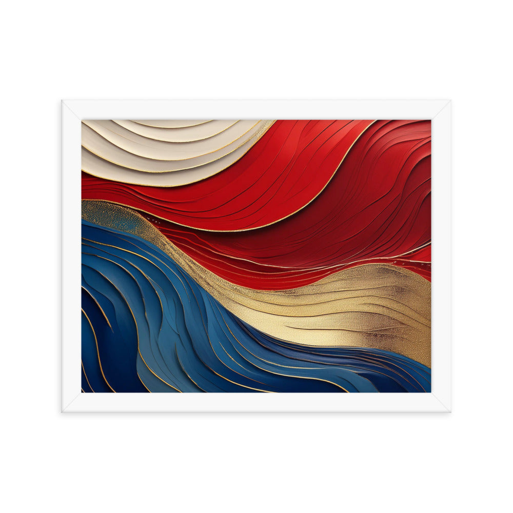 Red, White, Blue, and Gold Waves - Framed poster